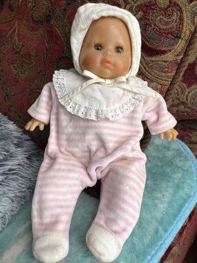 Vintage Corolle Baby Doll in Hat - 12" Soft-Body with Open/Closing Eyes